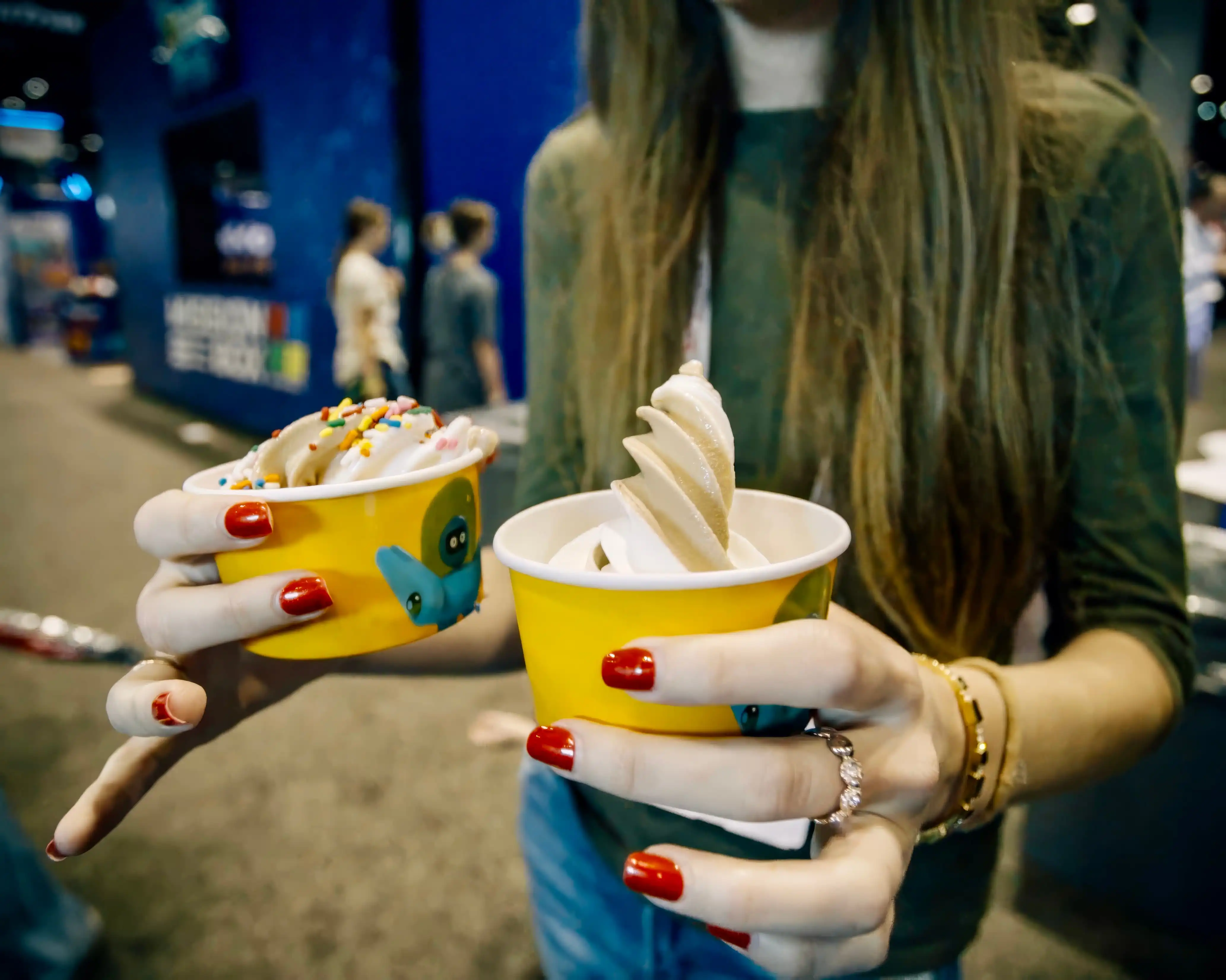 Two cups of fresh robotic soft serve ice cream